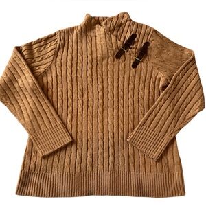 Jessica London Camel Brown Cable Knit Sweater Faux Leather Buckle Size 12